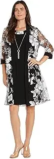 [R&M Richards] 2PC Floral Threadwork Duster Jacket Dress with Tank Dress and Detachable Necklace