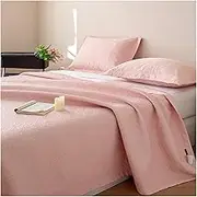 Quilts Queen Twin Size Silky Cool Feeling Tencel Summer Bedspread Lightweight Coverlet Bedding Set 3 Pieces (1 Quilt, 2 Pillowcase)(Pink,200x230cm+48x74cm x2)