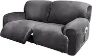 Extra Wide Loveseat Recliner Cover, Extra Wide 75'' - 100'', Recliner 2 Seater Sofa Covers, Reclining Loveseat Cover, 6-Piece Velvet Stretch Couch Covers with Side Pocket, Thick Soft Washable