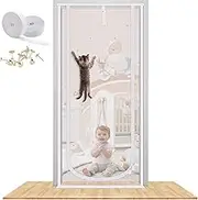 Reinforced Cat Screen Door, 31.5”X82” Heavy Duty Pets Proof Screen Door with Bilateral Zipper, Prevent Dogs Cats Running Out from Home, Bedroom, Living Room, Kitchen Patio Door