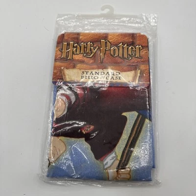 Vintage Harry Potter Pillow Case Quidditch Wizard Broom 20"x30 Standard