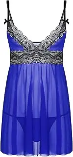 [Choomomo] Men's Lace Chemise Sissy Crossdresser Nightdress with G-String Thongs Sleepwear Sets