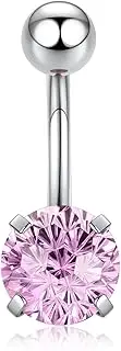 [FUNLMO] 14G Belly Button Ring G23 Titanium Belly Ring Round Cubic Zirconia Belly Button Piercing Jewelry Navel Piercing Jewelry for Women