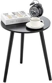 Round Side Table, Black Nightstand End Table for Small Spaces, Living Room, Bedroom, Balcony, Easy Assembly Boho Bedside Table with Blackwood Legs, 16.5 x 20.5 Inches