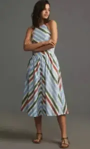 Anthropologie Maeve Dress Midi Sundress Cotton Preppy Vacay Retro Medium NWT