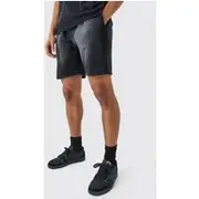 Mens Black Man Relaxed Fit Sun Bleach Washed Shorts