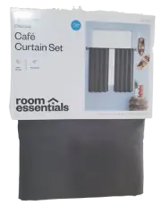 Room Essentials Light Filtering Charcoal Cafe Curtain Set (42" x 36") Includes 2