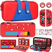 Gurgitat 8in1 Maro Switch Oled Case for Nintendo Switch Oled Carrying Cases Boy Anime Hard Protective Cover Dockable Skin+Thumb Grips+Game Holder+Sticker for Switch Oled Travle Case
