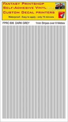 RC VINYL DECALS TRANSFERS STRIPES LINING PRE CUT FPRC606 DARK GREY 1mm transfers