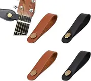 Ling-Luo 4 Pieces Neck Strap Button PU Leather, Acoustic Guitar Headstock Tie Strap Lock String, Neck Adapter Accessory for Electric, Acoustic, and Bass Guitars, Black & Brown