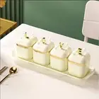 4 x Ivory Square Jars Lid Spice Herb Seasoning Storage Container Box Set