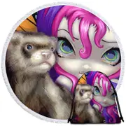 Faces of Faery #154 Purplish Girl With Her Ferret Round Beach Towel