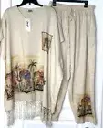 MAGIC 2pc SET Linen Cotton Elephant Fringe Poncho Tunic Top + Pants & Sash 3X