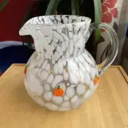 Anthropologie Mystic Juice Water Pitcher Orange Pumpkin White Beaded Icon NWT