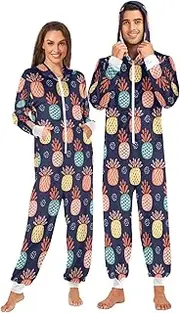 [ZZXXB] Colorful Pineapple Pattern Onesie Pajamas for Adult Women Men Long Sleeves One Piece Onesies Hooded Sleepwear S - XL