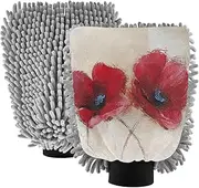 XYMZR Art Red Poppy Absorbent Microfiber Car Wash Mitt, Funny Cute Anime Scratch Free for Cars Cleaning, Home Cleaning Mitts, 2 Pack, 10.24” L x 7.09” W