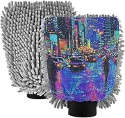 XYMZR City Street Landscape Absorbent Microfiber Car Wash Mitt, Funny Cute Anime Scratch Free for Cars Cleaning, Home Cleaning Mitts, 2 Pack, 10.24” L x 7.09” W