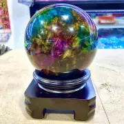 3.35LB Natural "Seven Colors Jade" sphere quartz polished ball decor gift+stand