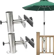Su ying Patio Umbrella Holder Stand,Outdoor Deck Umbrella Mount,1.75'' Diameter in Stainless Steel Umbrella Clamp，Outdoor Umbrella Base and Stand Metal Clamp for Fixed Deck Railing and Poles (2)