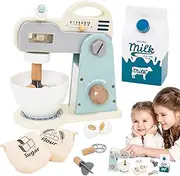 Toy Mixer,Play Mixer Accessories | Wooden Pretend Play Kitchen Toys Baking Set Accessories for 3-5 Years Old Children Girls Boys