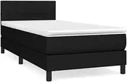 vidaxl Box Spring Bed with King Single Mattress - Black Fabric, Engineered Wood, Adjustable headboard, Pocket Springs, Durable Materials, Medium-Hard Support for Bedroom Relaxation
