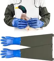 [Archerest] Duck Hunting Decoy Gloves, Shoulder Length 27.5in Waterproof Waterfowl Gauntlet with 27.5in Rope, Insulated Long Pond Glove Mallard Trapping Accessories and Gear for Keep Hands Dry and Warm, Blue