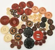 60 Wood Buttons, sizes 8mm to 30mm, Beautiful Assorted Styles, 2 and 4 holes