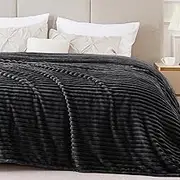 BEDELITE Fleece Blanket King Size – 3D Ribbed Jacquard Soft and Warm Decorative Fuzzy Blankets – Cozy, Fluffy, Plush Lightweight Throw Blankets for Couch, Bed, Sofa(Black, 108x90 inches)