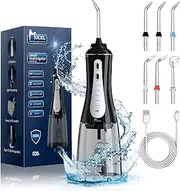 MOCEL Water Dental Flosser Oral Irrigator with 5 Modes, 350ml Cordless Water Teeth Cleaner Pick 6 Tips, IPX7 Waterproof Rechargeable Portable Powerful Battery for Travel & Home Braces & Bridges Care