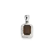 Sterling Silver Rhodium Emerald-cut Smoky Qtz u0026 Diamond Pendant