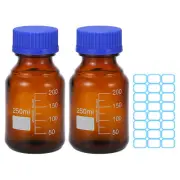 2Pcs 250ml Glass Reagent Media Storage Bottle with Blue Cap 24Pcs Label,Amber