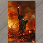 FLATCARD Statue of Liberty Fire Apocalypse Disgust End of World America USA