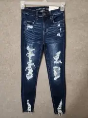 American Eagle Next Level Stretch Hi Rise Jegging Womens 2 Short Ripped NEW