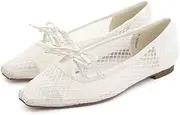 RANDA(ランダ) PP35227 Women's Double Ribbon Mesh Flat Pumps, White, 24.0 cm