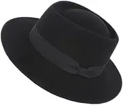 [KorhLeoh] Pork Pie Hat for Men/Women, Wool Felt Bowler Church Derby Hat Wide-Brim Porkpie Fedora Hats with Ribbon