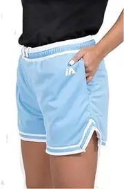 [IA iAthletic] Women's Casual Shorts Carolina Blue/White. Lightweight, Soft Polyester mesh Shorts with Pockets Elasticised Waistband and hems