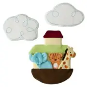 3-pc Nursery Room Decor Velour Fabric Wall Art, Noah's Ark & Cloud (#EBT-6079)