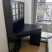 Black Corner Dressing Table Without Mirror,Makeup Vanity Table with Cabinet & Shelf & Handheld Mirror,French(2 Side CABINETS_90CM)