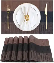 Placemats,Style Placemats for Dining Table Set of 6, Heat Resistant Place Mats, Washable PVC (bamboo brown)