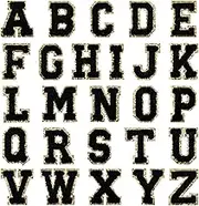 Ssyuysto 26PCS Black Chenille Letter Patches, Small Iron on Letter for Backpack, Sew on Alphabet Patches, Chenille Varsity Patches for Clothes
