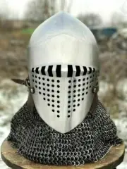 18 Gauge HMB Steel Medieval Rao Bascinet Helmet Knight Viking Helmet WIth Chain