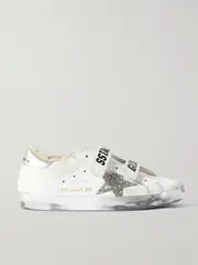 [Golden Goose] Golden Goose - Old School Shearling-lined Distressed Glittered Leather Sneakers - White - IT35 IT 35 White