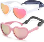 Flexible Heart Shaped Baby Polarized Sunglasses with Strap Adjustable Toddler &