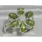 Solid English 925 Sterling Silver Ladies Opal & Peridot Large Flower Ring