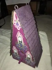 Wooden Birdhouse Victorian Home Triangle Purple Handmade Shingles SOLID 14" Tall