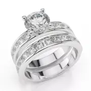4.00 CT H/SI2 Wedding Round Cut Diamond Engagement Ring Set 14K White Gold