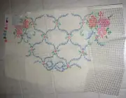 VINTAGE LATCH HOOK RUG CANVAS SHILLCRAFT 1/2 CIRCLE BATHROOM FLOOR MAT 18X36