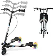AODI Swing Scooter for Kids, 3 Wheels Foldable Wiggle Scooter Push Drifting with Adjustable & 2 Rear LED Wheels Kicks Scooter for Boys and Girls Ages 3-8