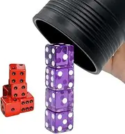 Dice Stacking Cup Set with 4 Pcs 19mm and 5 Pcs 18mm Standard 6 Sided Dices Straight Dice Cup with Storage Bag Dice Cup Shaker with Magic Tricks Instruction Black