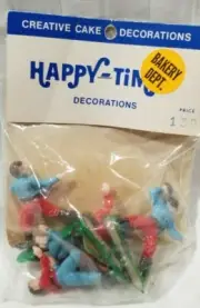Vtg 1950s CAKE TOPPERS Happy Time FOOTBALL PLAYERS Old School NEW NOS D7